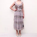 NEEDLE & THREAD GREY FLORAL RUFFLED DRESS - SIZE 8