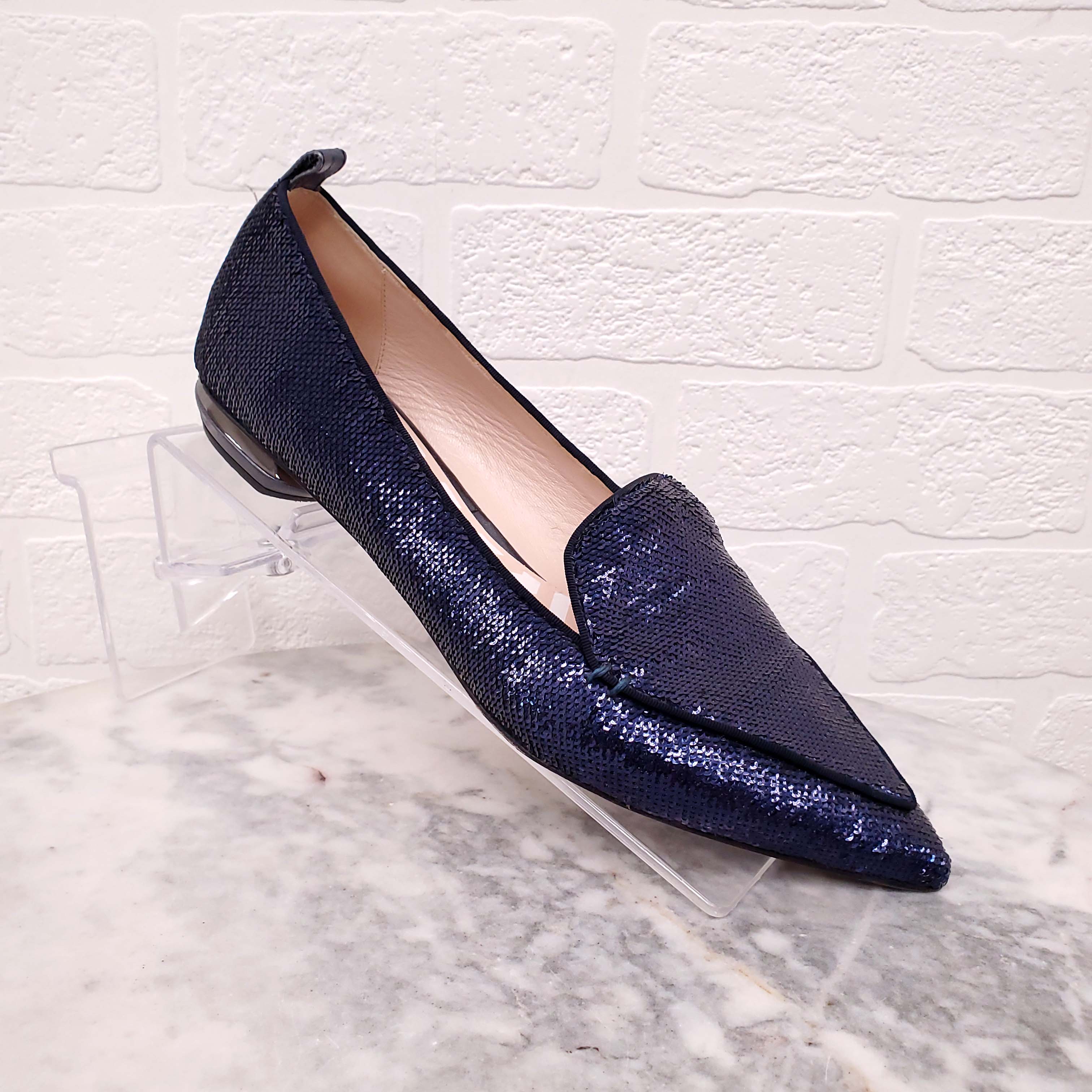 NICHOLAS KIRKWOOD NAVY SEQUIN FLATS - SIZE 39.5