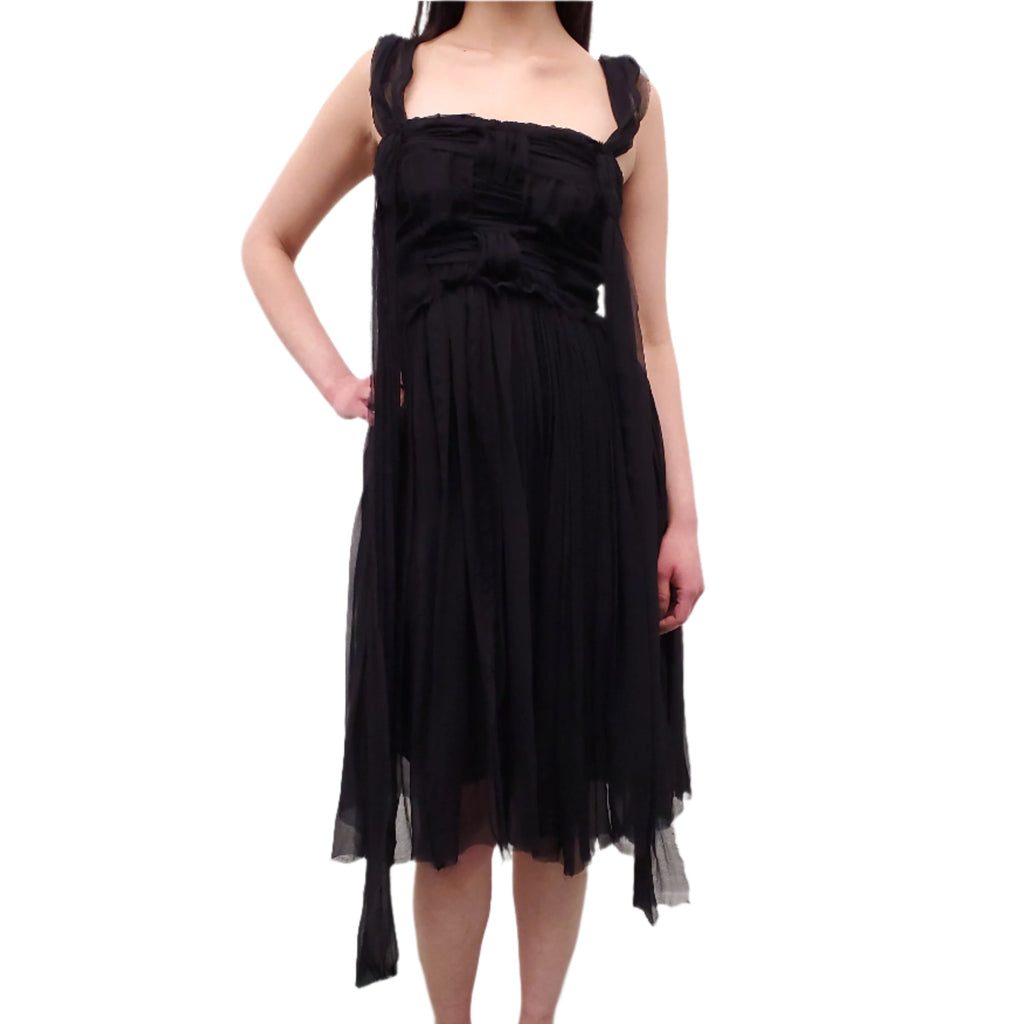 NINA RICCI BLACK SILK DRESS WITH BOW - SIZE 36