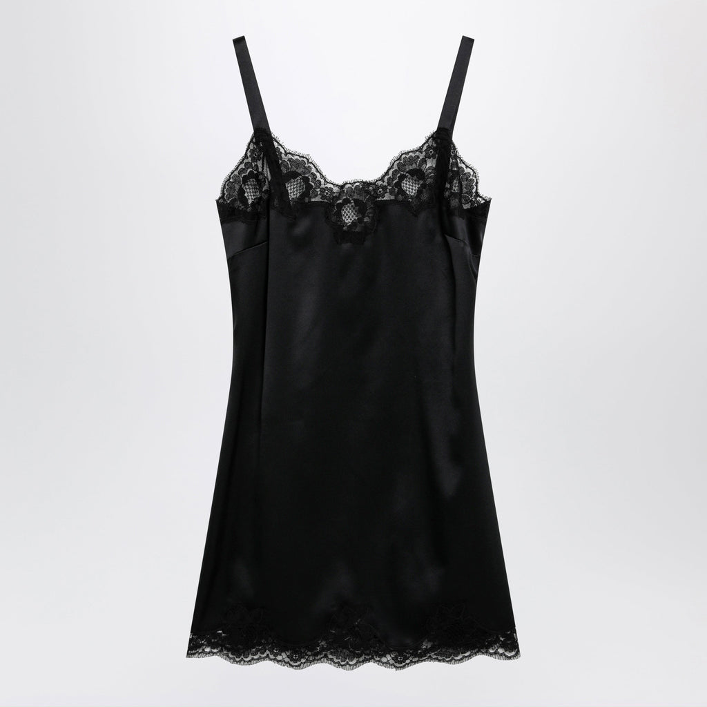 Dolce&Gabbana Black Silk Satin Slip With Lace Trim Women
