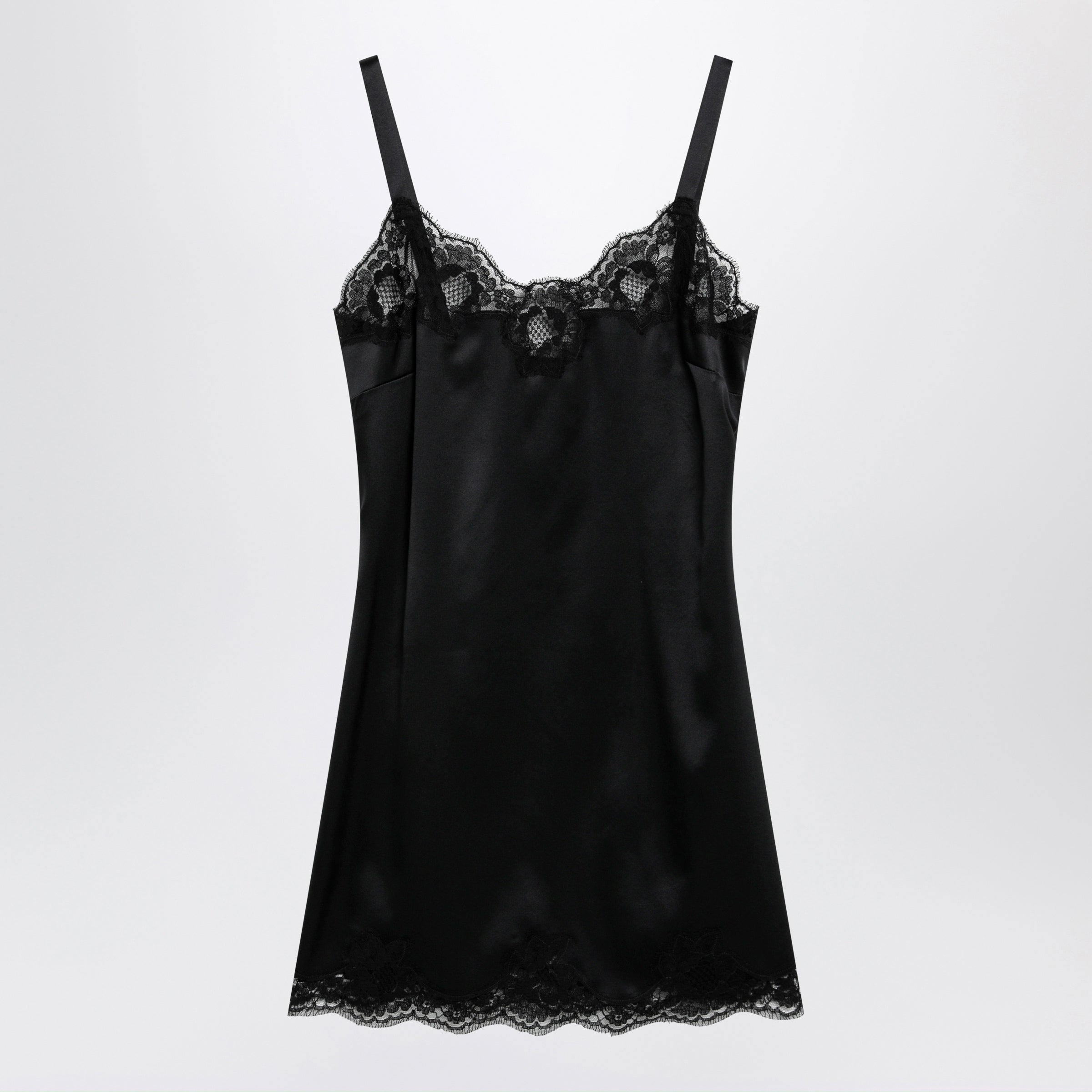 Dolce&Gabbana Black Silk Satin Slip With Lace Trim Women