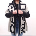 OFF-WHITE BLACK AND CREAM LOGO SCARF