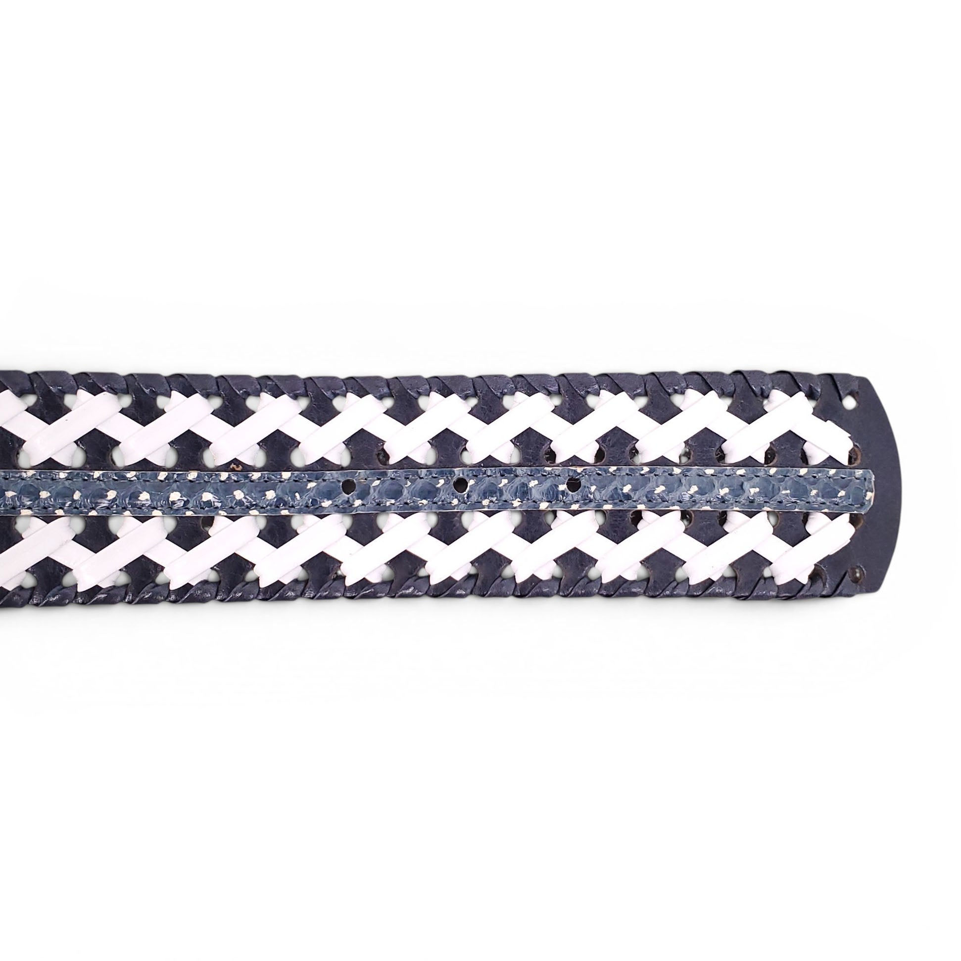 OSCAR DE LA RENTA BLACK AND WHITE WAIST BELT WITH SNAKESKIN DETAIL - SIZE L