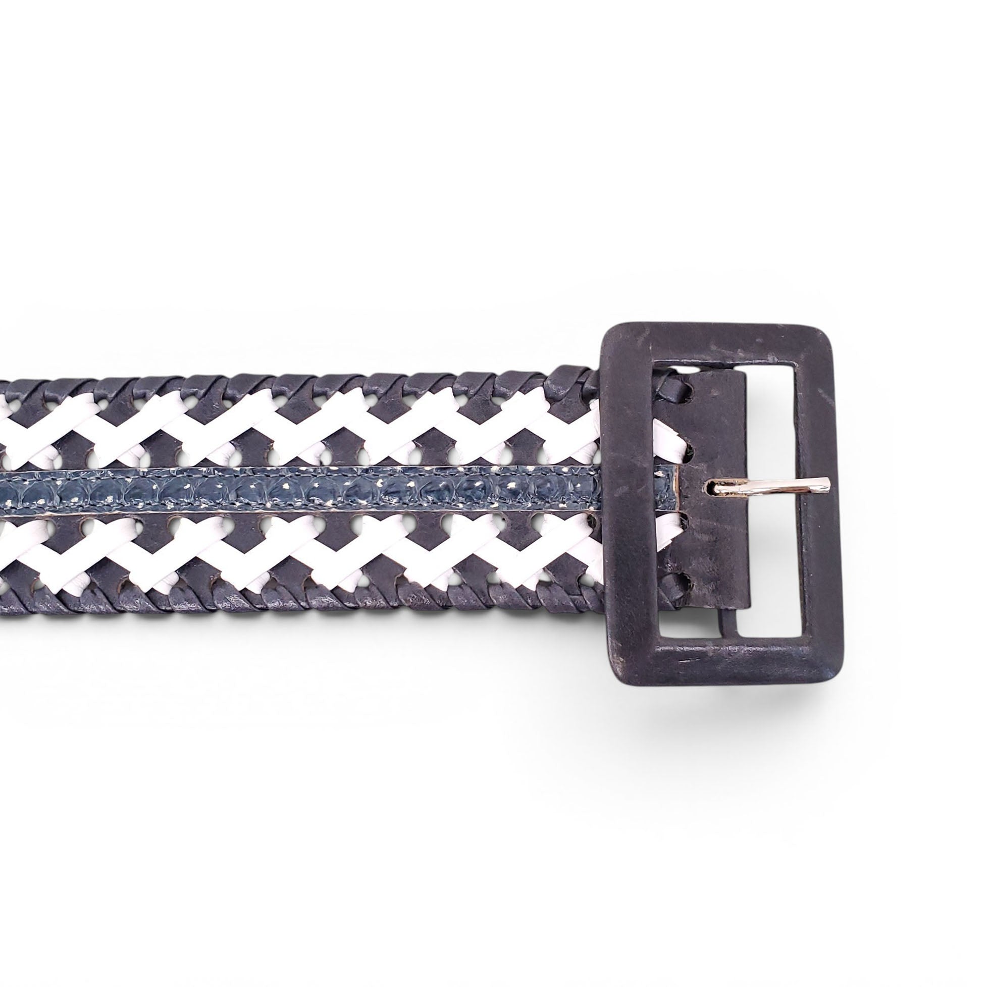 OSCAR DE LA RENTA BLACK AND WHITE WAIST BELT WITH SNAKESKIN DETAIL - SIZE L