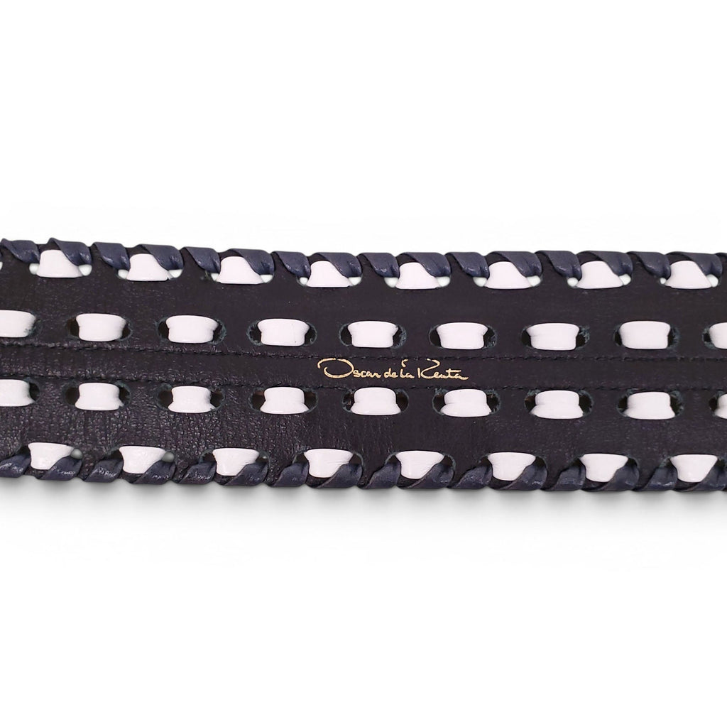 OSCAR DE LA RENTA BLACK AND WHITE WAIST BELT WITH SNAKESKIN DETAIL - SIZE L
