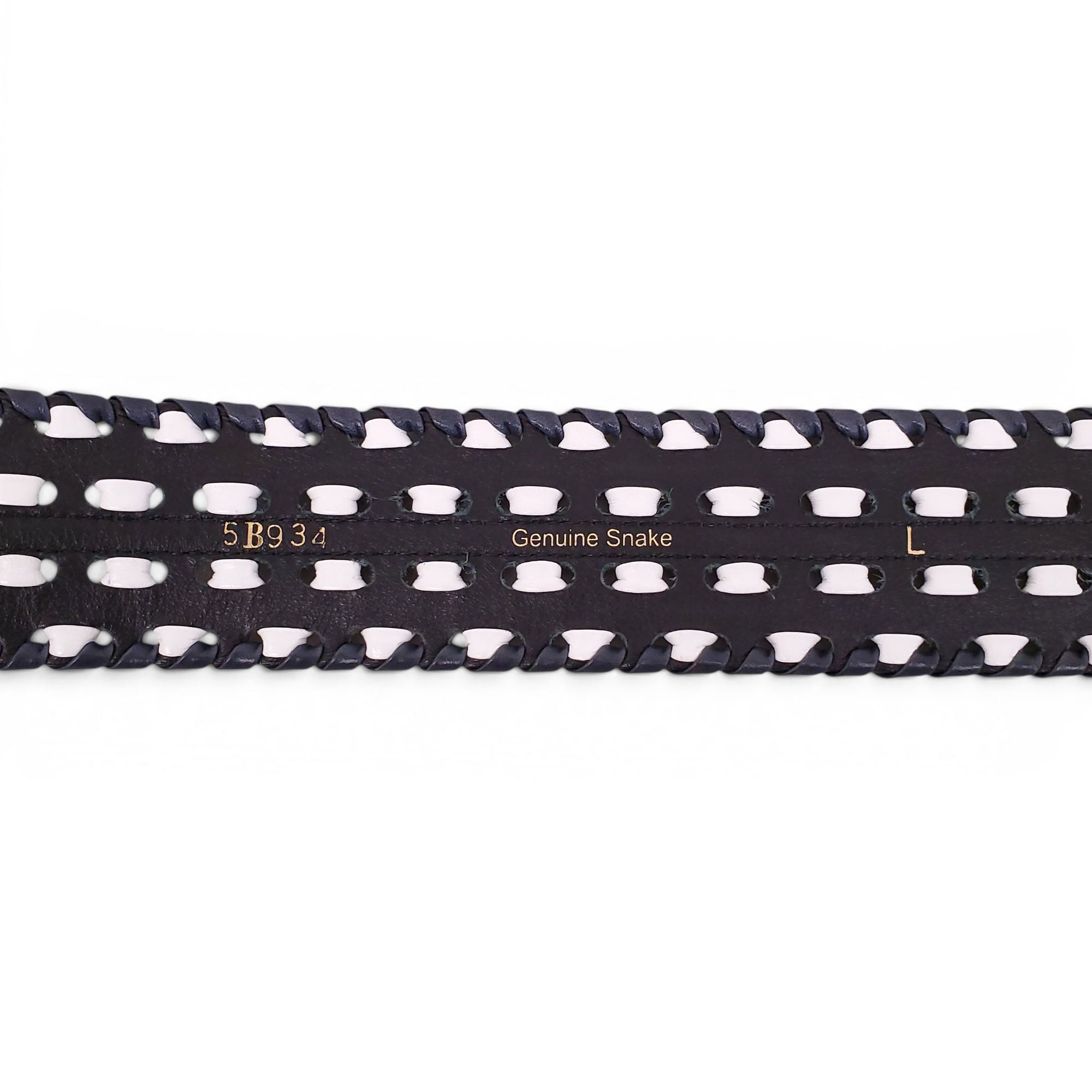 OSCAR DE LA RENTA BLACK AND WHITE WAIST BELT WITH SNAKESKIN DETAIL - SIZE L