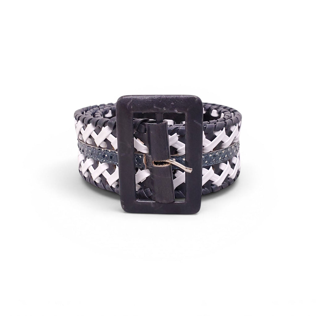 OSCAR DE LA RENTA BLACK AND WHITE WAIST BELT WITH SNAKESKIN DETAIL - SIZE L