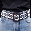OSCAR DE LA RENTA BLACK AND WHITE WAIST BELT WITH SNAKESKIN DETAIL - SIZE L
