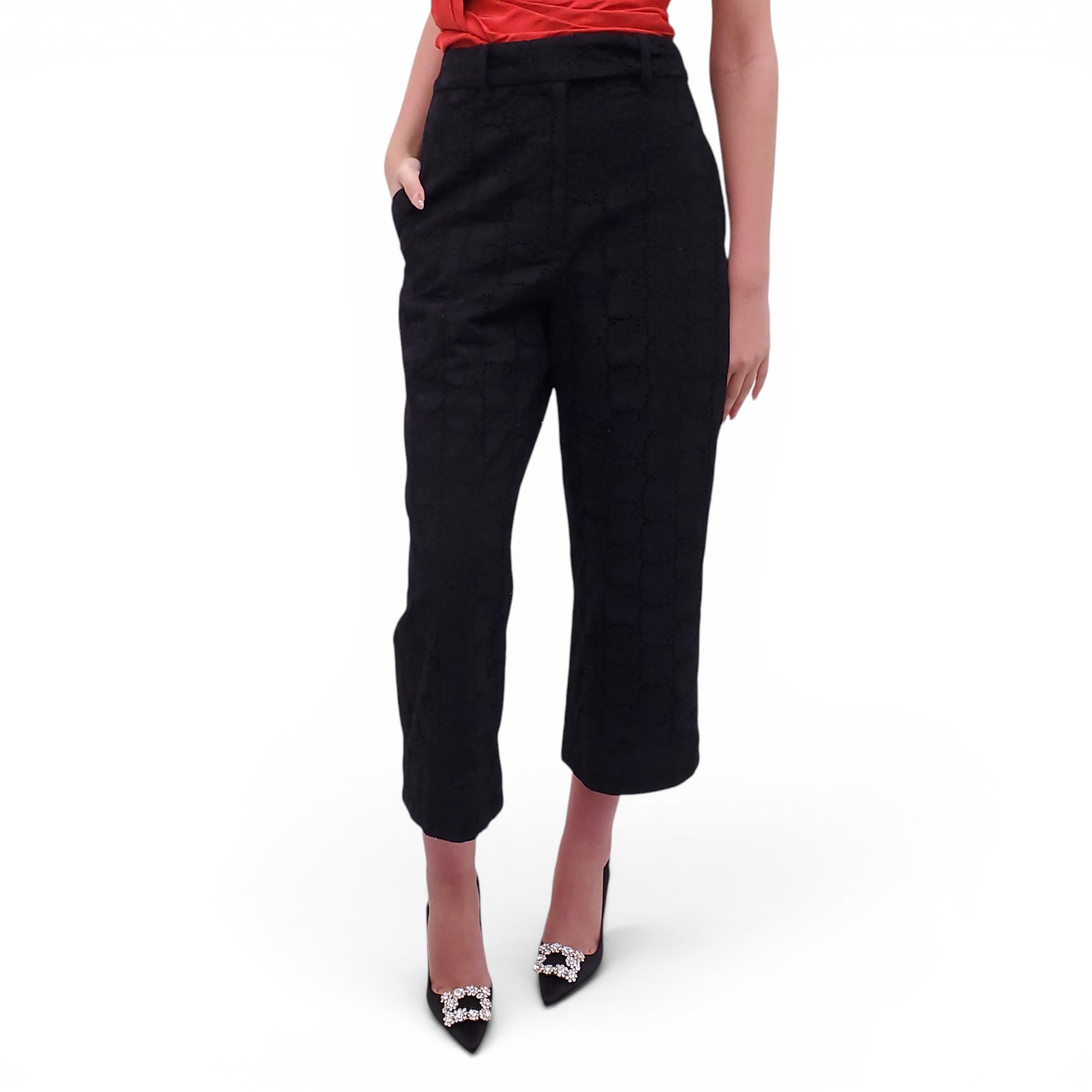 OSCAR DE LA RENTA BLACK LACE TROUSERS - SIZE 8