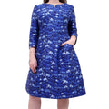 OSCAR DE LA RENTA BLUE PATTERNED TAFFETA DRESS - SIZE 14