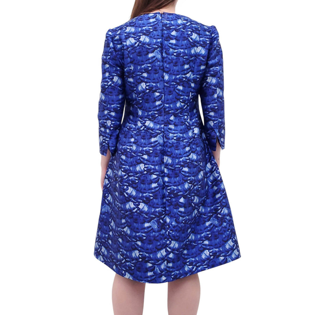 OSCAR DE LA RENTA BLUE PATTERNED TAFFETA DRESS - SIZE 14