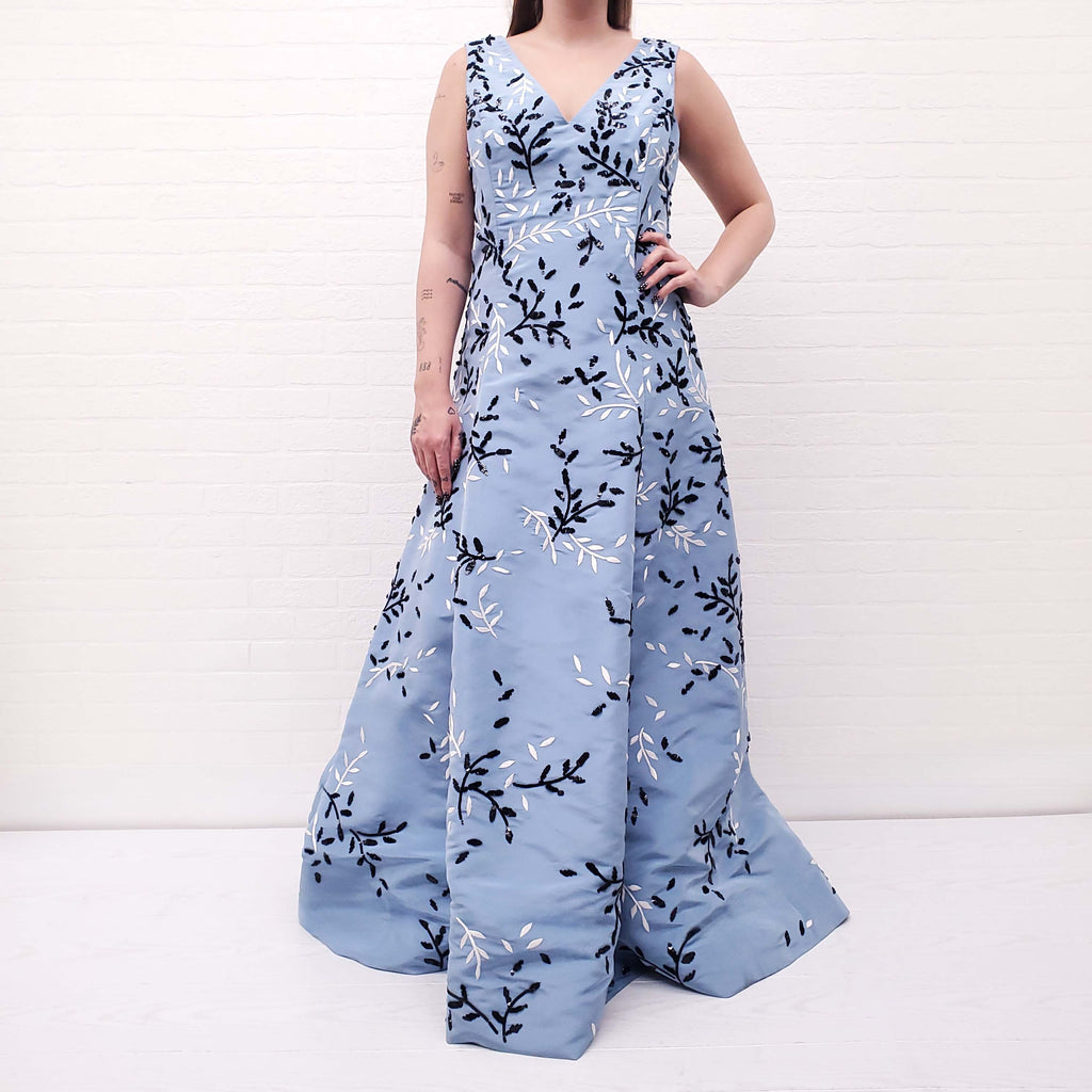 OSCAR DE LA RENTA BLUE SEQUIN EMBROIDERED GOWN - SIZE 12