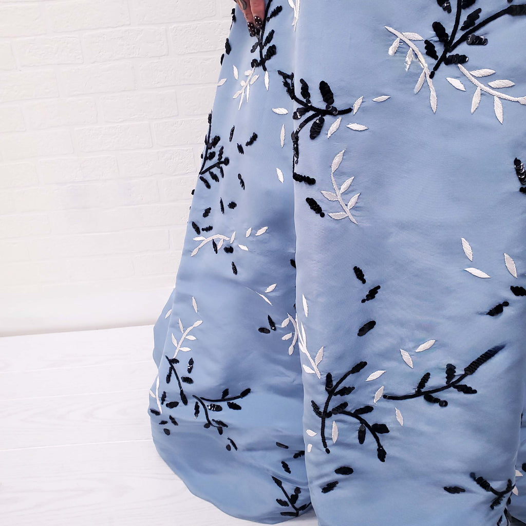 OSCAR DE LA RENTA BLUE SEQUIN EMBROIDERED GOWN - SIZE 12