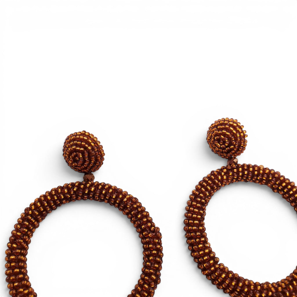 OSCAR DE LA RENTA BRONZE BEADED HOOP DROP EARRINGS