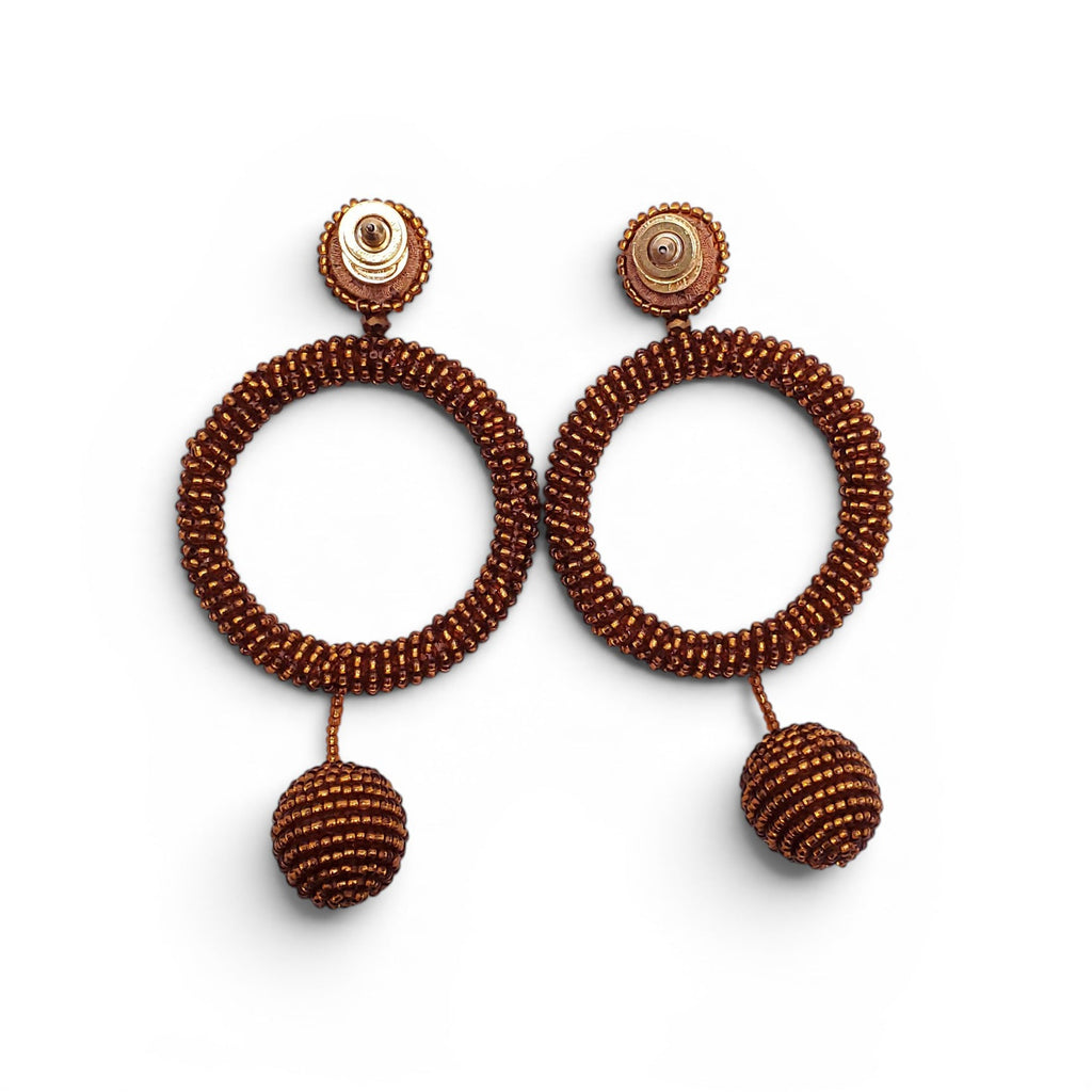 OSCAR DE LA RENTA BRONZE BEADED HOOP DROP EARRINGS