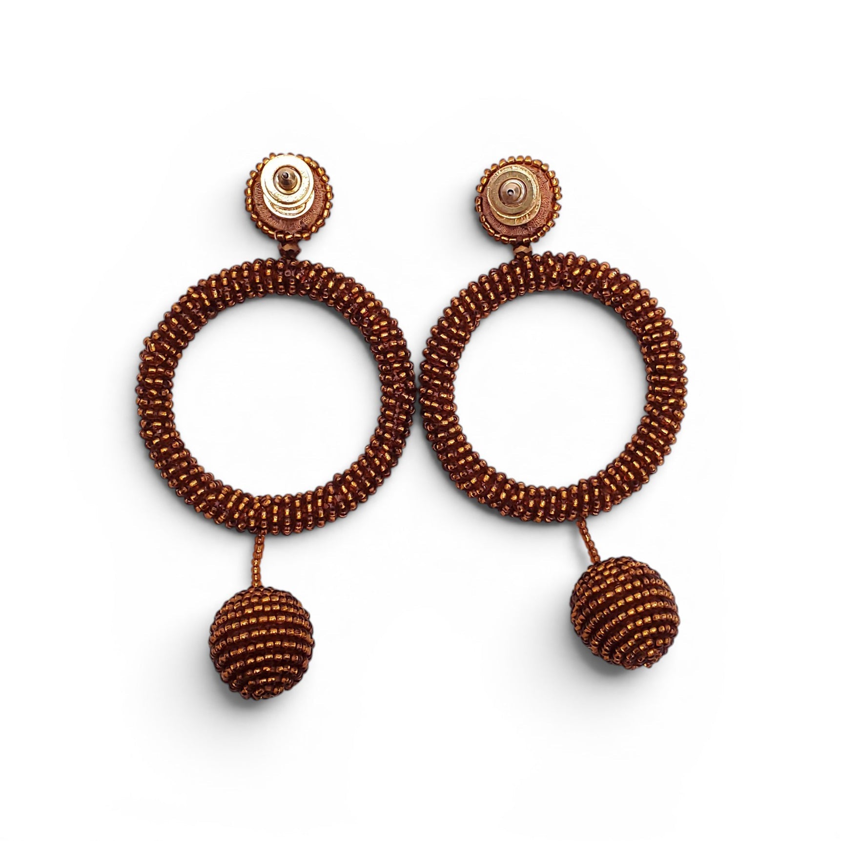 OSCAR DE LA RENTA BRONZE BEADED HOOP DROP EARRINGS