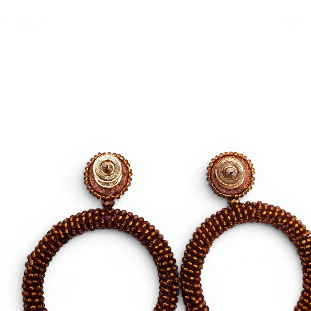 OSCAR DE LA RENTA BRONZE BEADED HOOP DROP EARRINGS