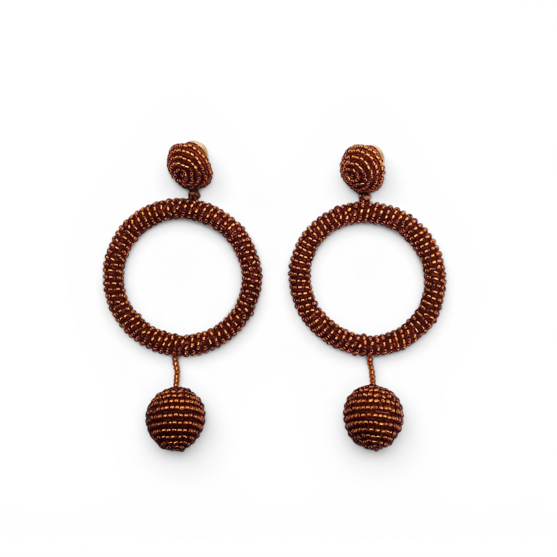 OSCAR DE LA RENTA BRONZE BEADED HOOP DROP EARRINGS