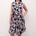 OSCAR DE LA RENTA CREAM AND PURPLE FLORAL SILK DRESS WITH TIE - SIZE 10