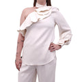 OSCAR DE LA RENTA CREAM ONE-SHOULDER BLOUSE - SIZE 8