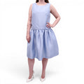 OSCAR DE LA RENTA LIGHT BLUE GATHERED DUCHESS SILK-SATIN GATHERED DROP WAIST DRESS - SIZE 12