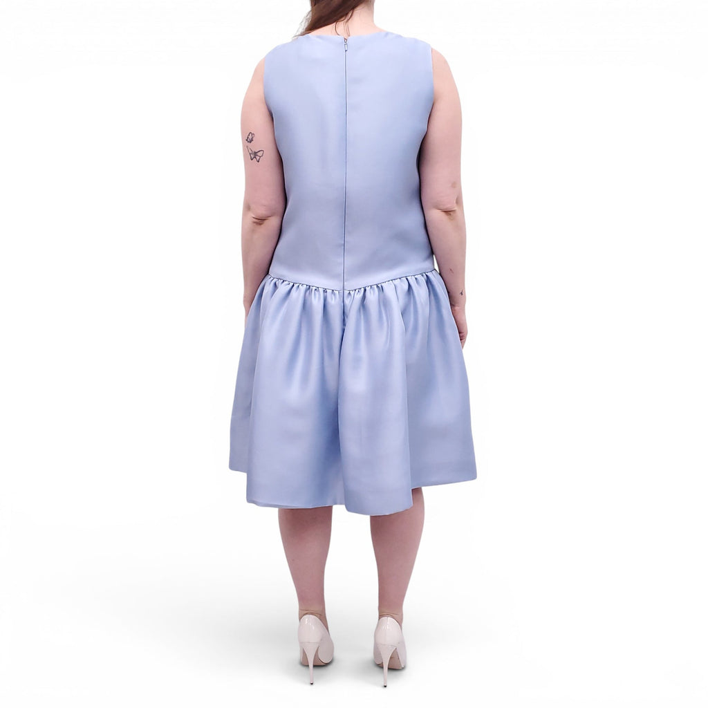 OSCAR DE LA RENTA LIGHT BLUE GATHERED DUCHESS SILK-SATIN GATHERED DROP WAIST DRESS - SIZE 12