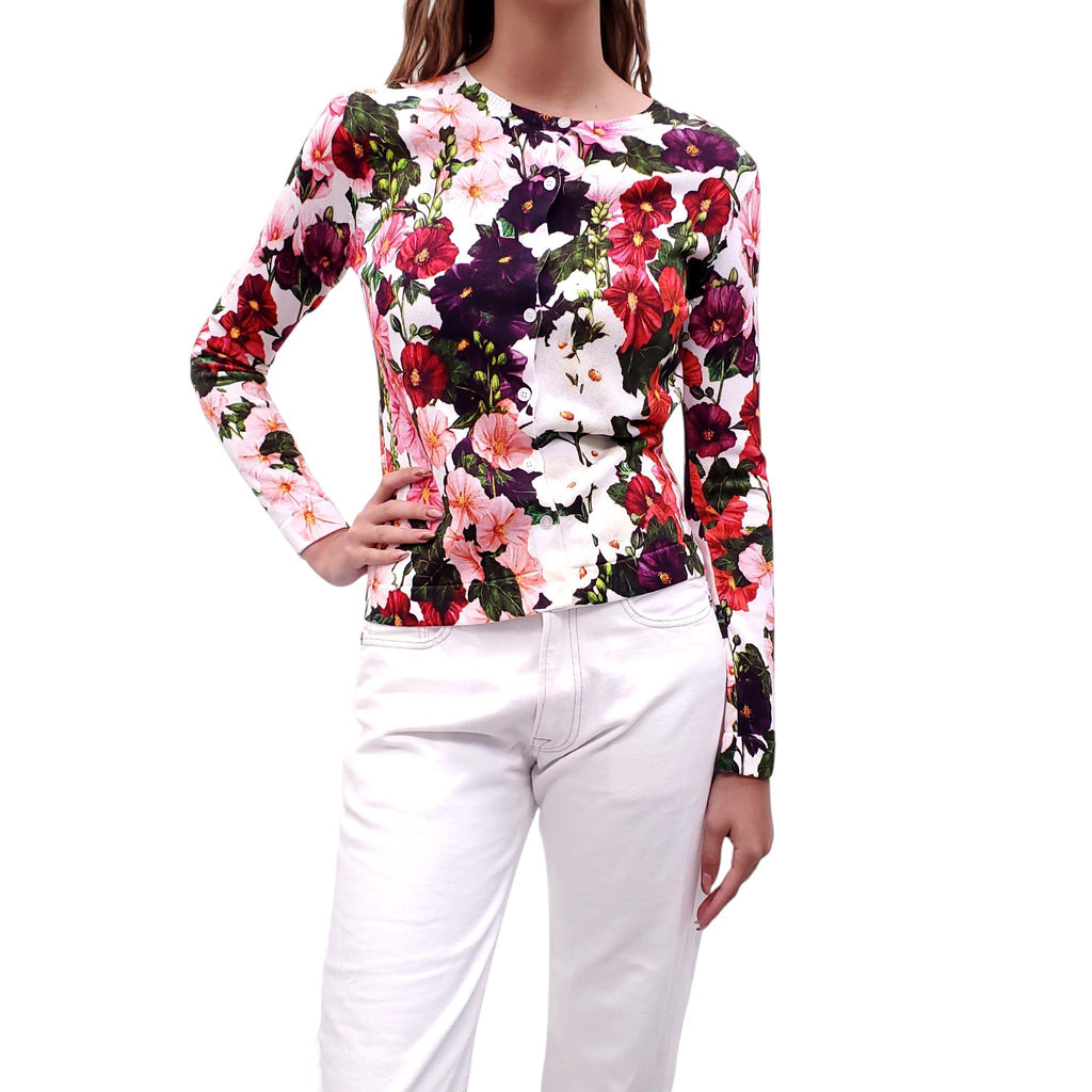 OSCAR DE LA RENTA MULTI-COLOURED FLORAL CARDIGAN - SIZE XS