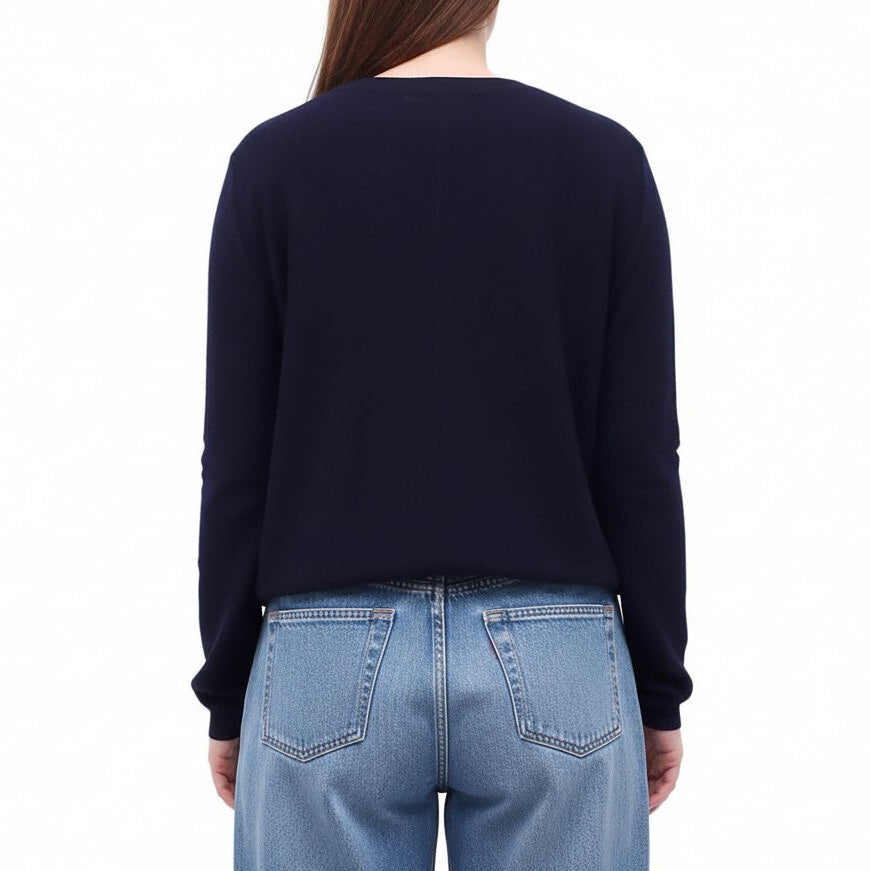 OSCAR DE LA RENTA NAVY SWEATER WITH BLACK BEADING - SIZE M