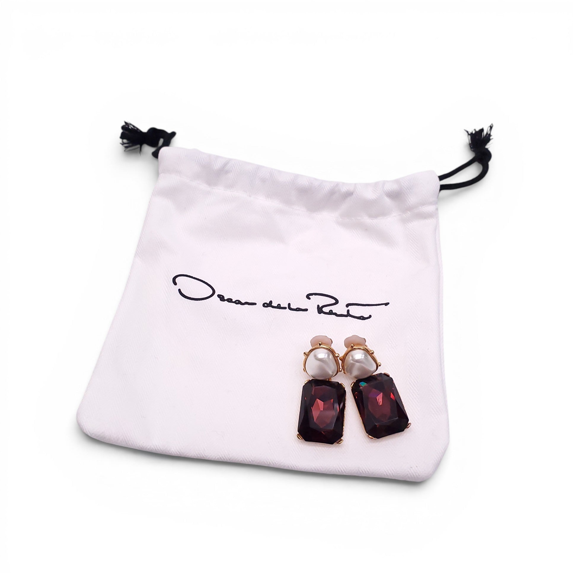 OSCAR DE LA RENTA PEARL AND RUBY DROP EARRINGS