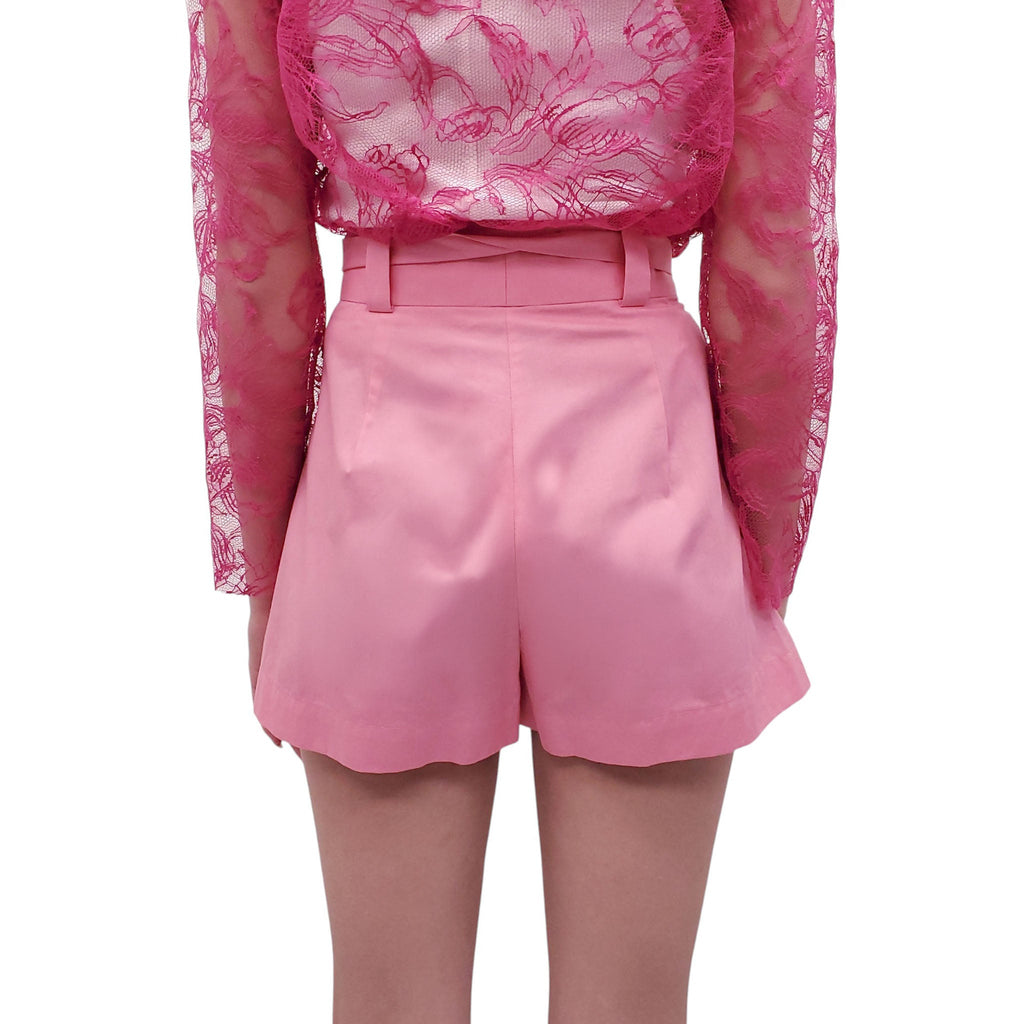 OSCAR DE LA RENTA PINK HIGH-RISE COTTON SHORTS - SIZE 0