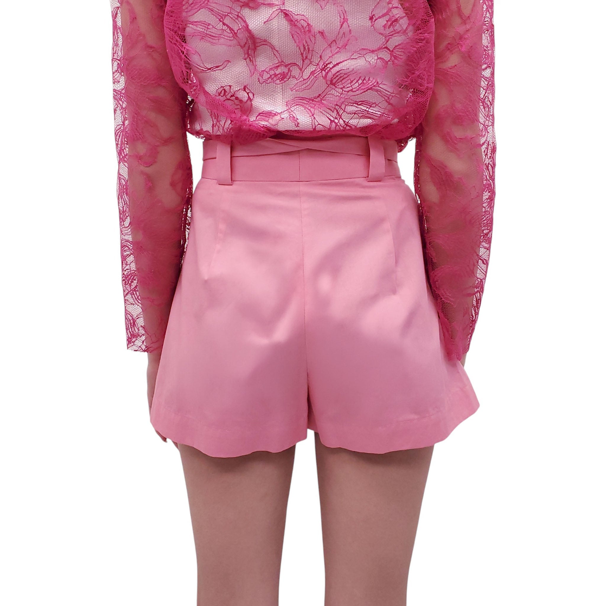 OSCAR DE LA RENTA PINK HIGH-RISE COTTON SHORTS - SIZE 0