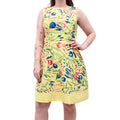 OSCAR DE LA RENTA YELLOW TAFFETA DRESS WITH FLORAL APPLIQUE - SIZE 8