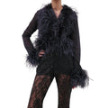 OSÉREE BLACK FEATHERED METALLIC TOP - SIZE M/L