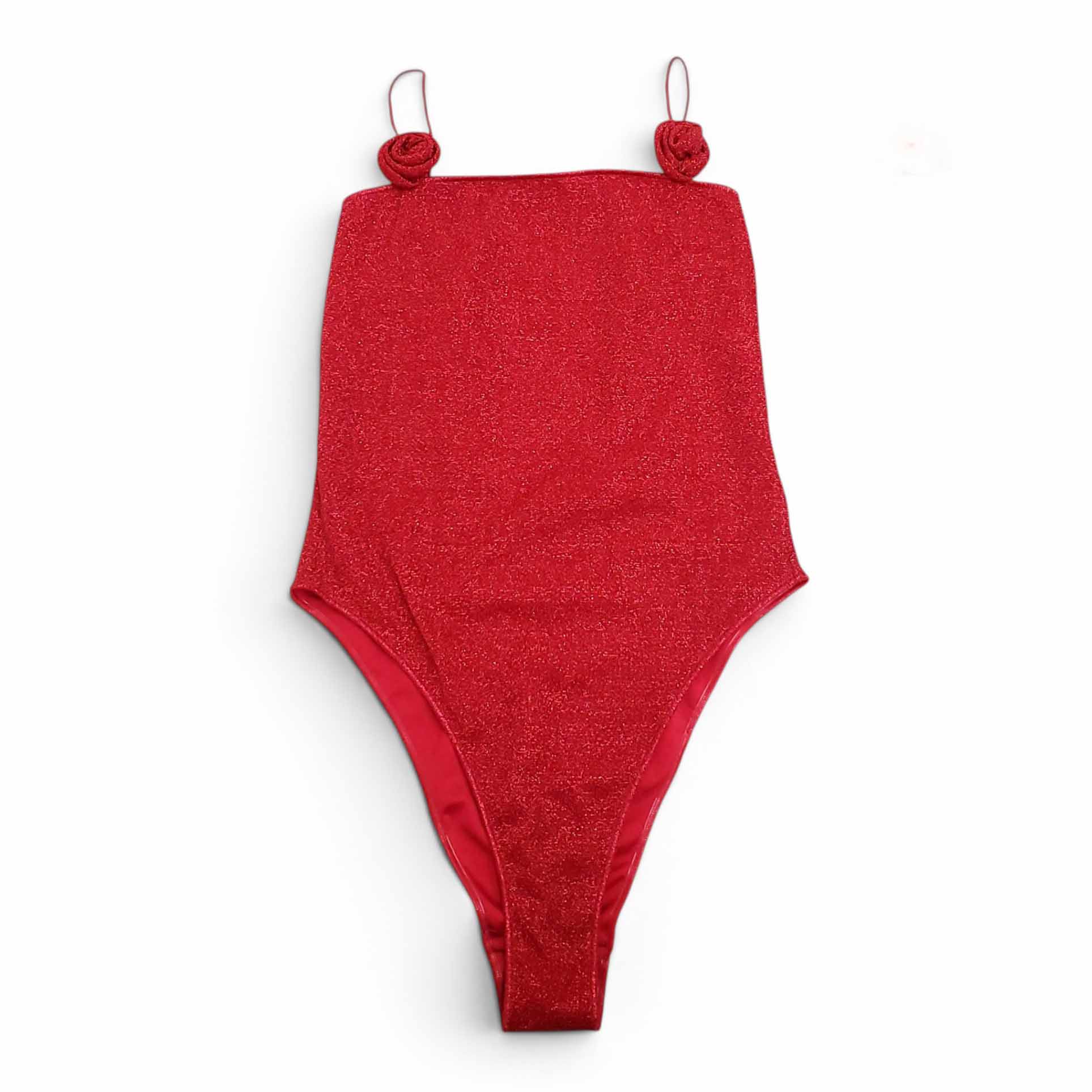 OSÉREE RED METALLIC ROSETTE ONE-PIECE SWIMSUIT - SIZE M