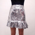 PACO RABANNE SILVER SEQUIN RUFFLE SKIRT - SIZE 38
