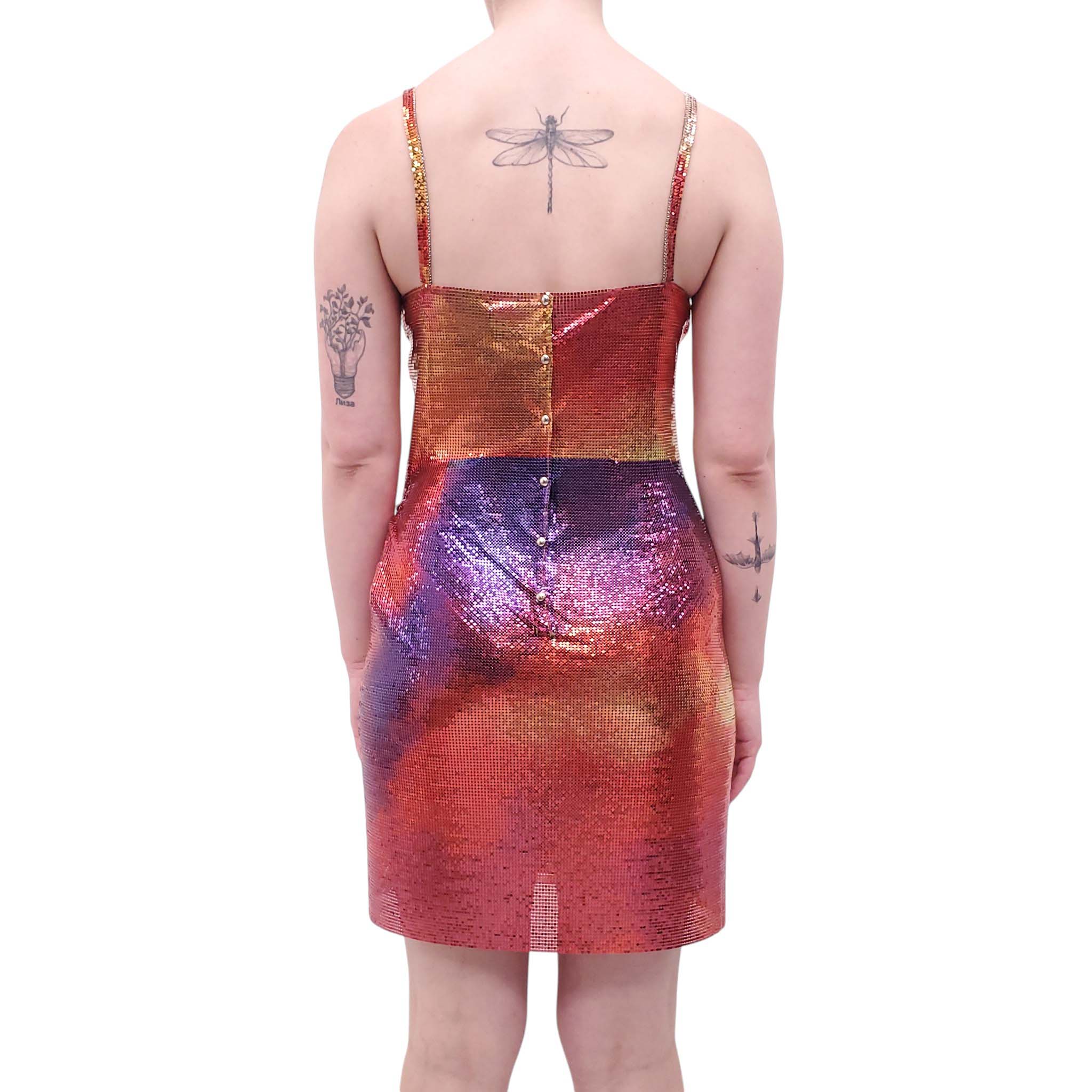 PACO RABANNE SUNSET PIXEL CHAINMAIL RUCHED MINI DRESS - SIZE 36