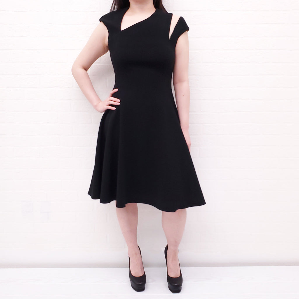 PAMELLA ROLAND BLACK DRESS WITH SHEER DETAIL - SIZE 6