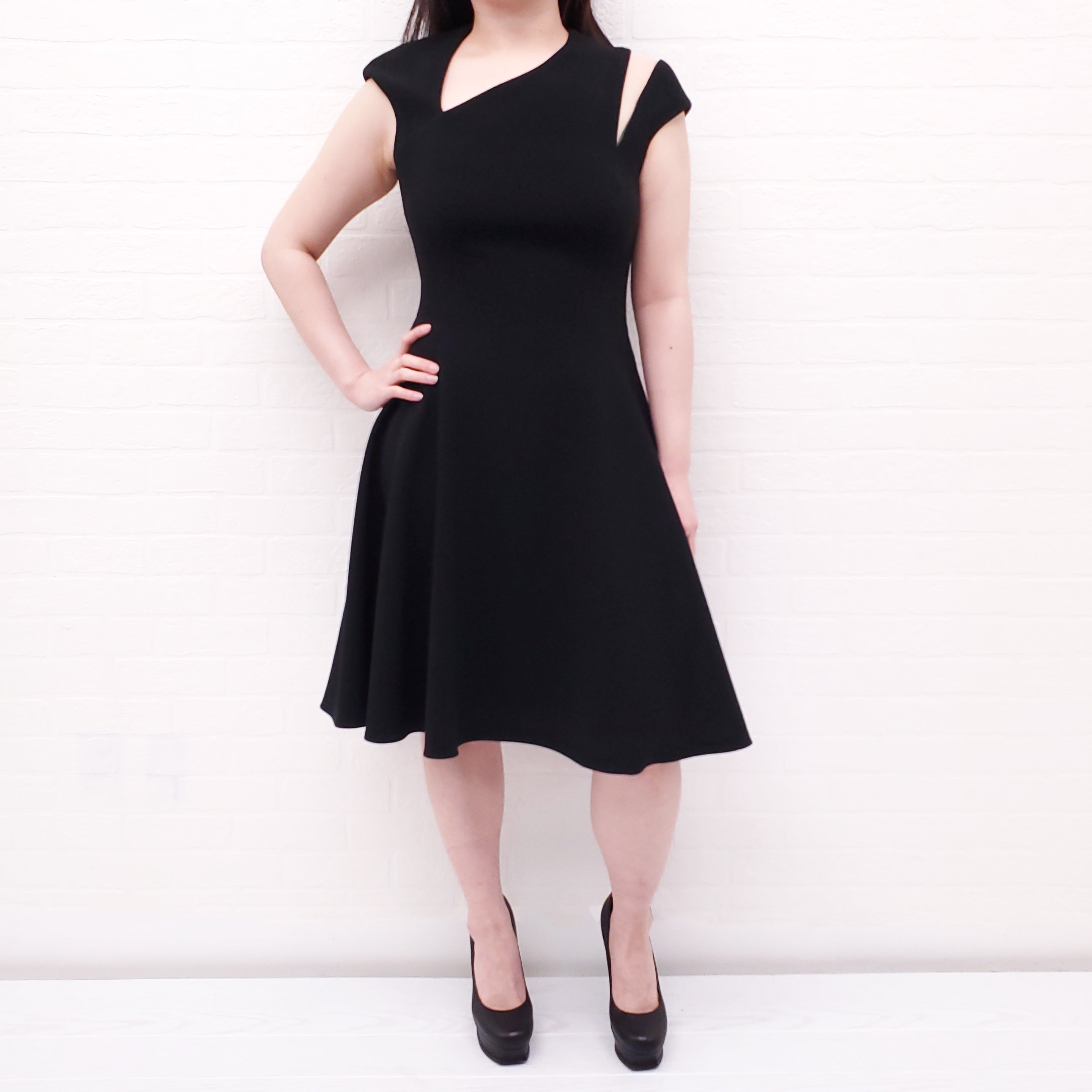 PAMELLA ROLAND BLACK DRESS WITH SHEER DETAIL - SIZE 6