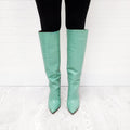 PARIS TEXAS MINT CROCODILE PRINT LEATHER BOOTS - SIZE 37.5