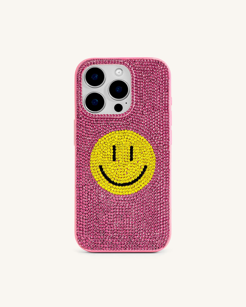 Smile Face Artificial Crystal Phone Case - Pink