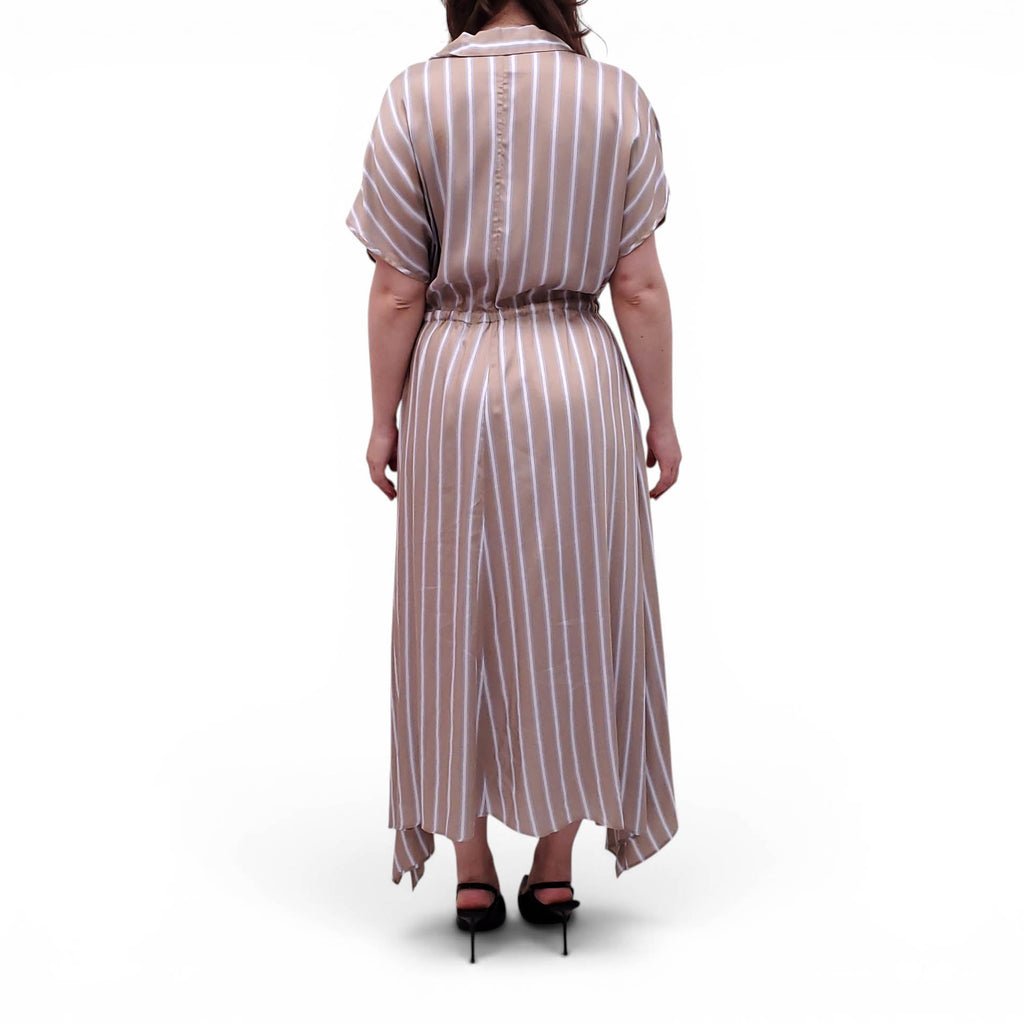 PESERICO TAUPE AND BLUE STRIPED DRESS - SIZE 50