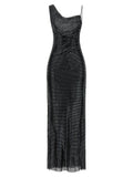 Self Portrait Women 'Black Rhinestone Draped Maxi' Dress