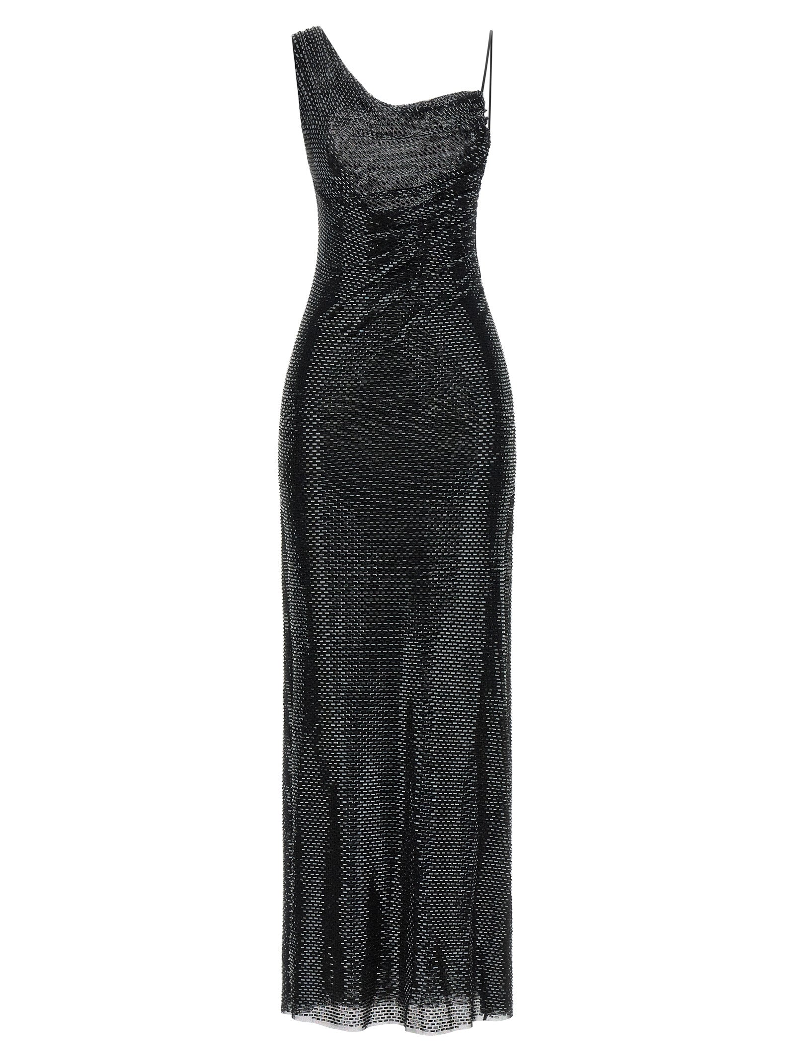 Self Portrait Women 'Black Rhinestone Draped Maxi' Dress