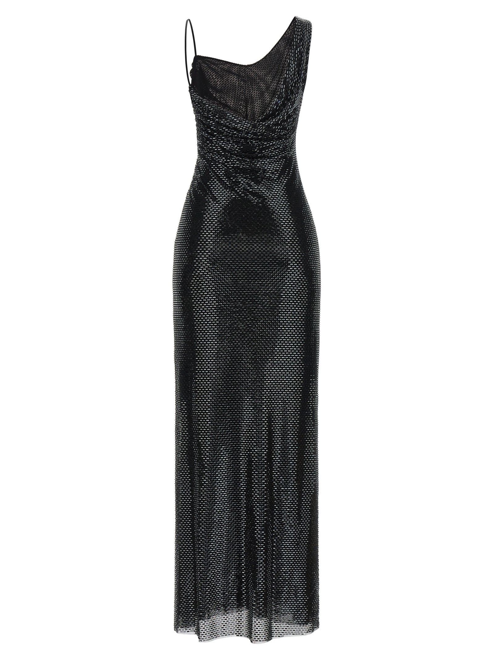 Self Portrait Women 'Black Rhinestone Draped Maxi' Dress
