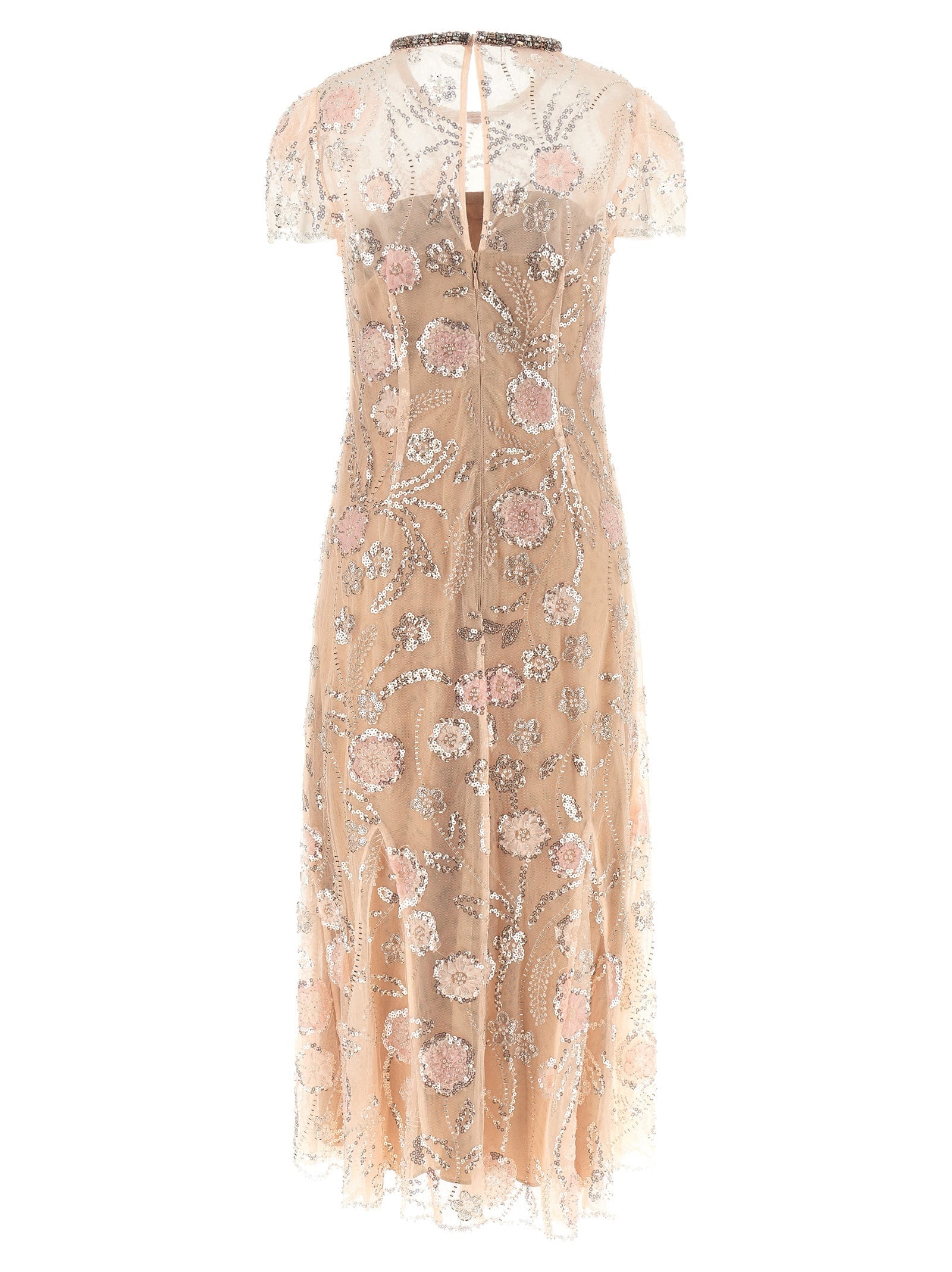 Self Portrait Women 'Pink Flower Sequin Embellished Midi' Dress