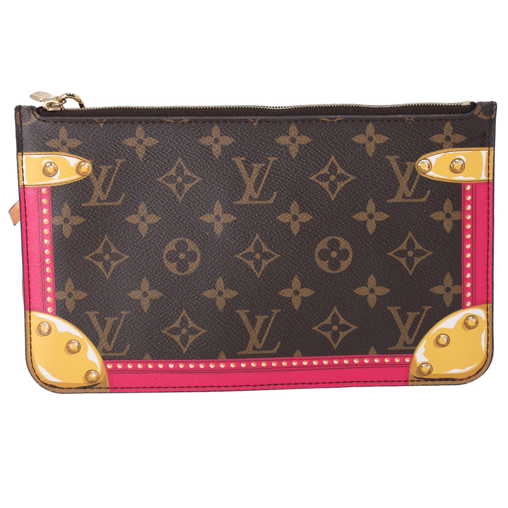 Louis Vuitton Summer Trunk Monogram Neverfull Pouch Wristlet Brown Pink