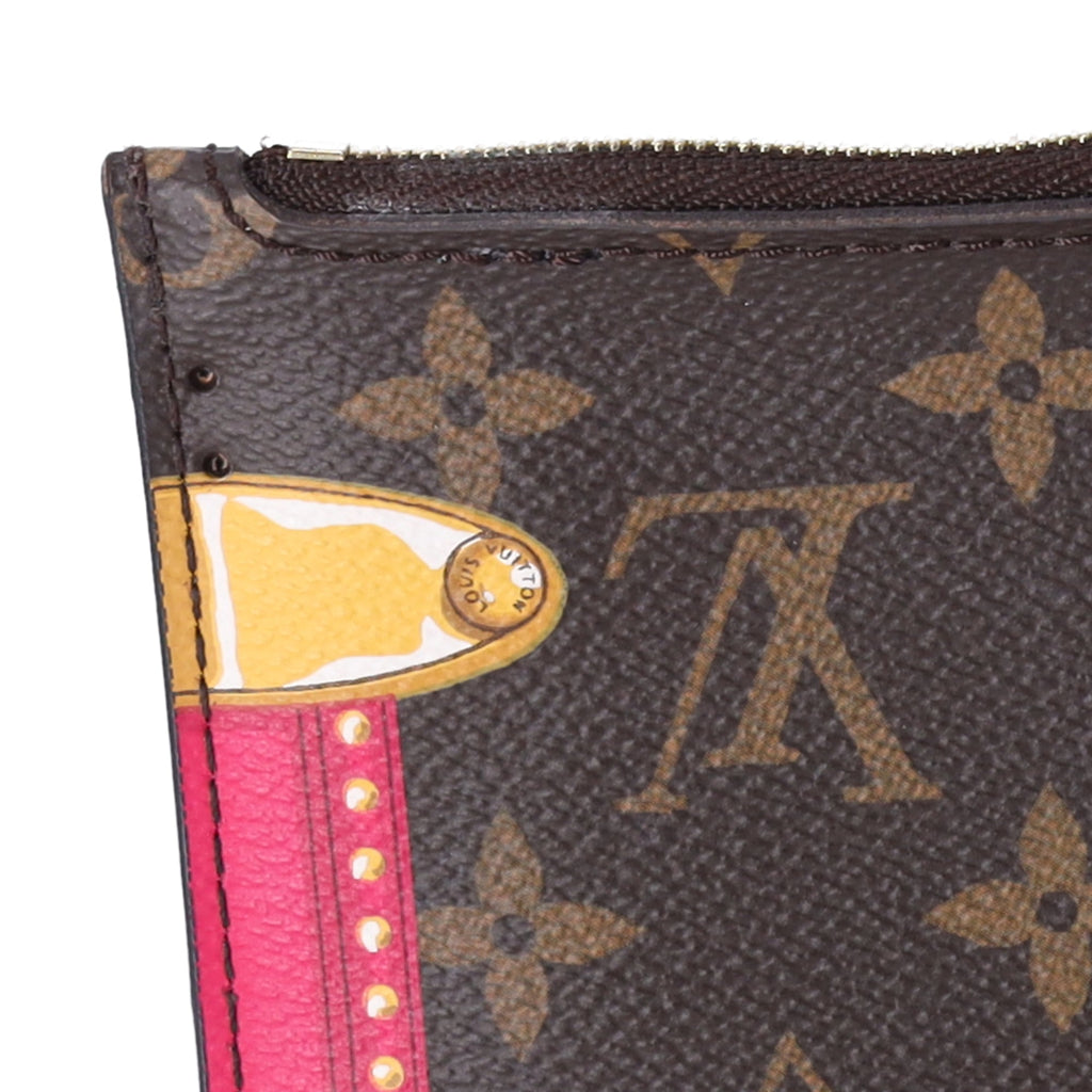 Louis Vuitton Summer Trunk Monogram Neverfull Pouch Wristlet Brown Pink