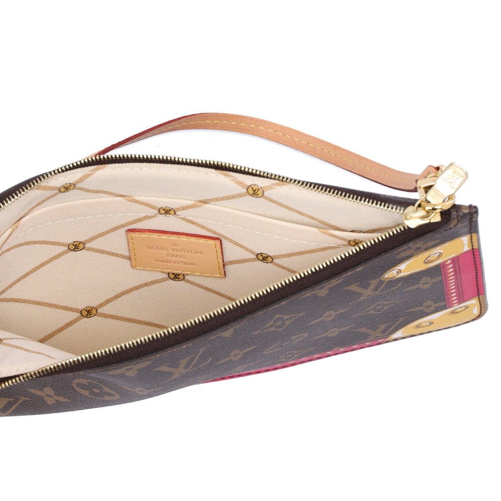 Louis Vuitton Summer Trunk Monogram Neverfull Pouch Wristlet Brown Pink