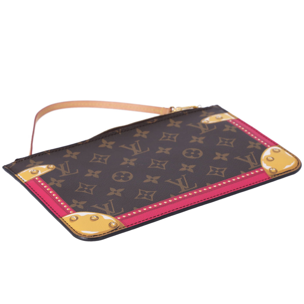 Louis Vuitton Summer Trunk Monogram Neverfull Pouch Wristlet Brown Pink