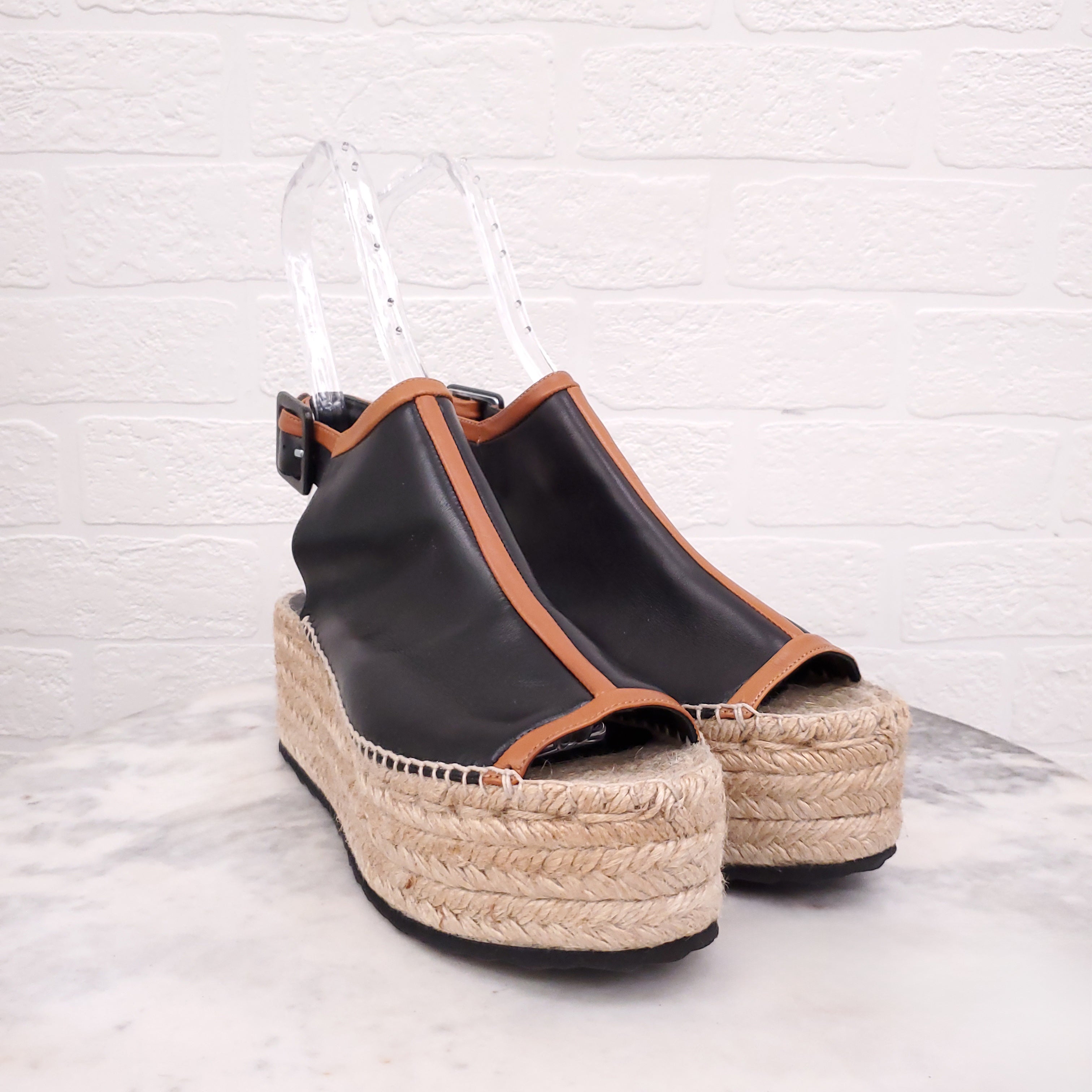 PIERRE HARDY BLACK LEATHER PLATFORM ESPADRILLES - SIZE 39